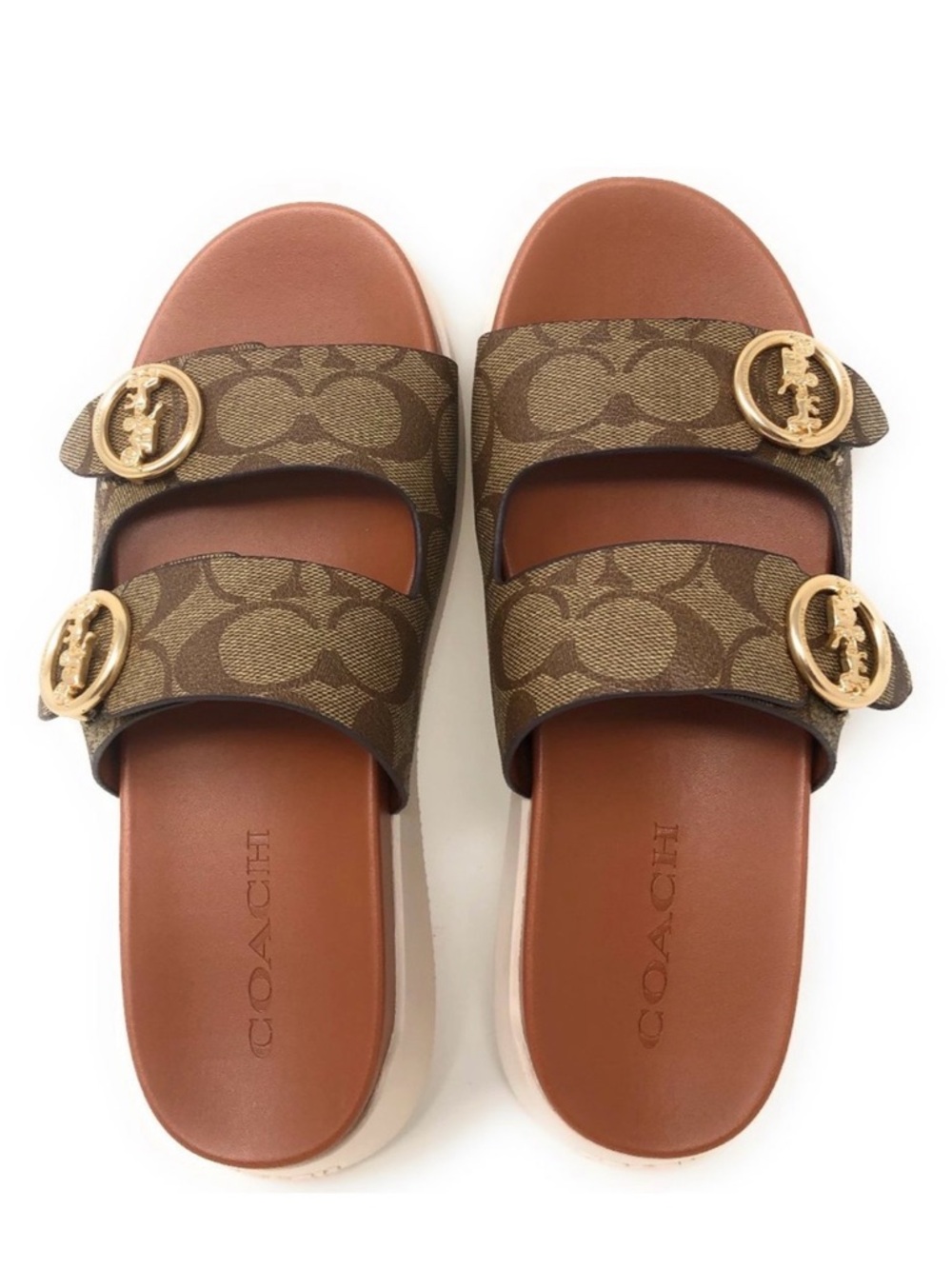 Coach Gable Hybrid Monogram Sandals Signature Canvas 10 B Carriage Buckle Slides